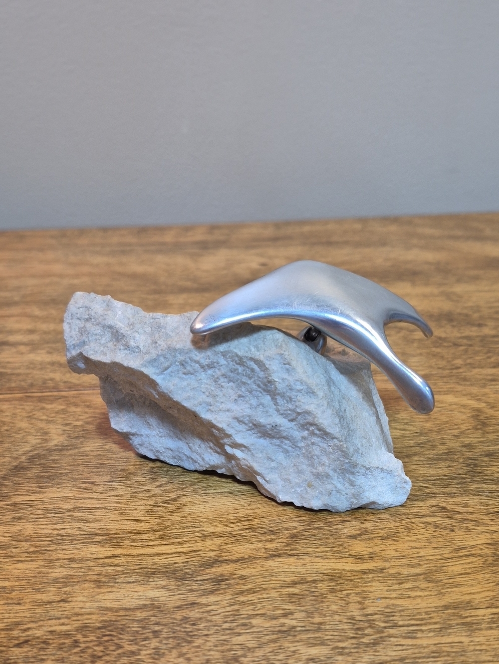HOSELTON STUDIO CANADA Aluminum Metal Goose Sculpture Pivot on Stone #212 Signed